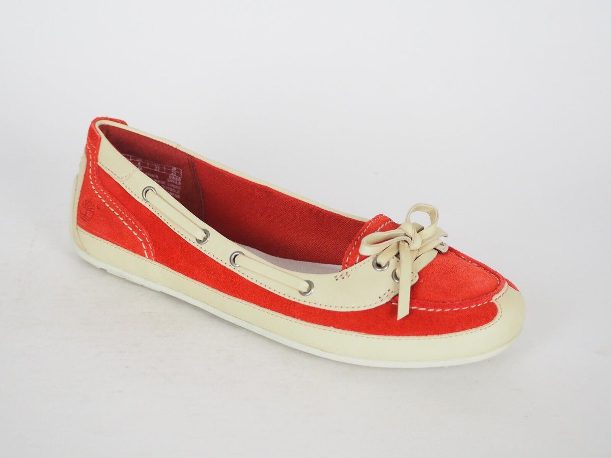 Womens Timberland EK Boothbay 3912R Red Suede Leather Slip On Boat Shoes - London Top Style