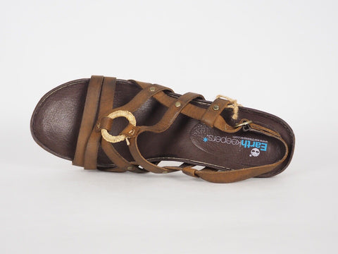 Womens Timberland EK Rng Ankle Sld 11608 Brown Leather High Heel Strappy Sandals