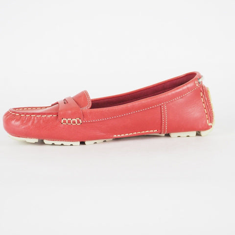 Womens Timberland 8064R Red Leather Flats Casual Walking Shoes Moccasins UK 5