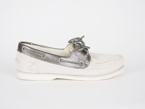 Womens Timberland Classic 2 Eye A1C2S White Pewter Suede Boat Shoes - London Top Style