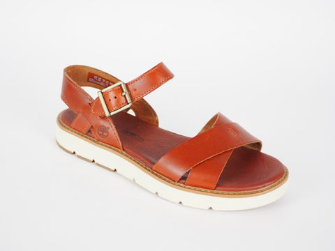 Womens Timberland Bailey Park A1437 Red Brown Leather Platform Strappy Sandals