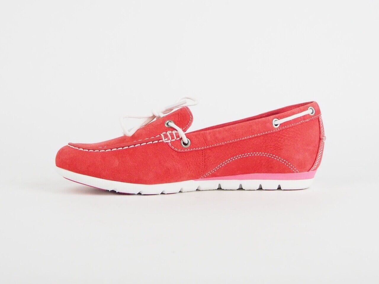 Ladies Timberland Ek Harbrside 1Eye Boat Red 8420B Leather Flat Slips On Shoes - London Top Style