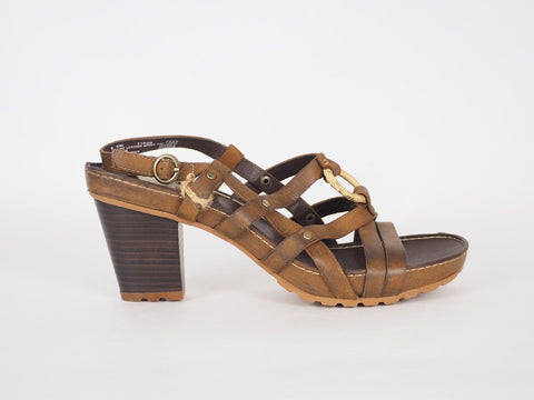 Womens Timberland EK Rng Ankle Sld 11608 Brown Leather High Heel Strappy Sandals