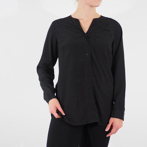 Womens Ex M&S Long Sleeve Top Black V Neck Button Up Smart Casual Ladies Blouse