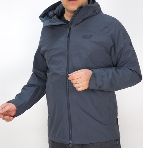 Mens Jack Wolfskin Baukasten 5018061 Ebony Zip Up Windproof Waterproof Jacket