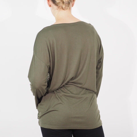 Womens Ex M&S Long Sleeve Top Green Casual Round Neck Ladies Stretch Blouse