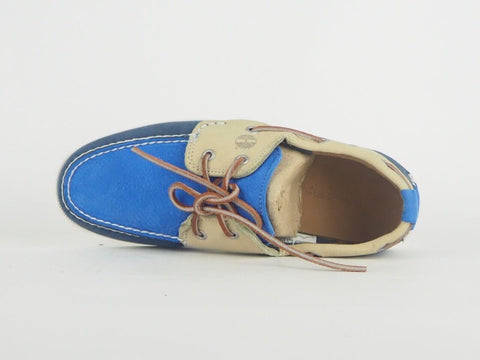 Mens Timberland Hert 2 Eye TB06936A Tan Blue Leather Lace Up Casual Boat Shoes