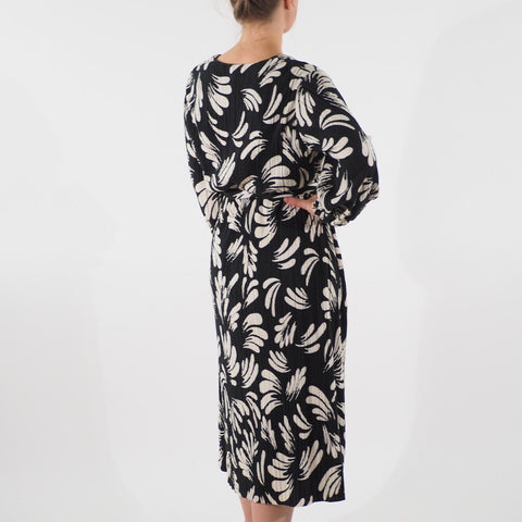 Womens Ex M&S Autograph Long Sleeve Dress Black White Floral V Neck Ladies Dress