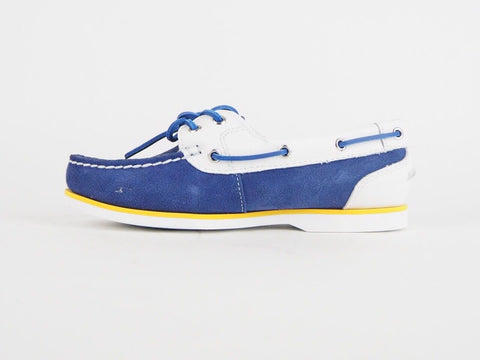 Womens Timberland Amherst 2 Eye Boat 42674 Blue White Leather Boat Shoes - London Top Style