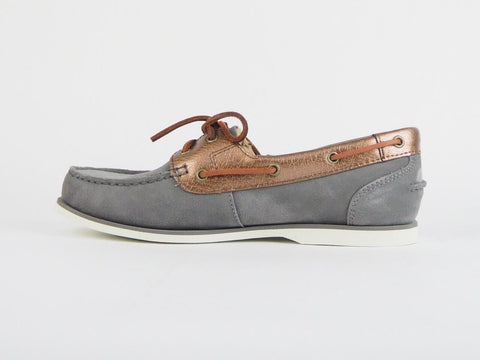 Womens Timberland Classic 2 Eye A1C2H Grey Leather Casual Ladies Boat Shoes