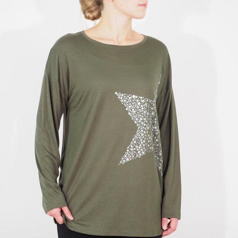 Womens Ex M&S Long Sleeve Top Green Casual Round Neck Ladies Stretch Blouse