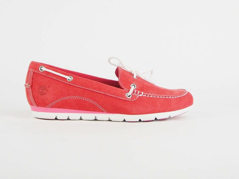 Ladies Timberland Ek Harbrside 1Eye Boat Red 8420B Leather Flat Slips On Shoes - London Top Style