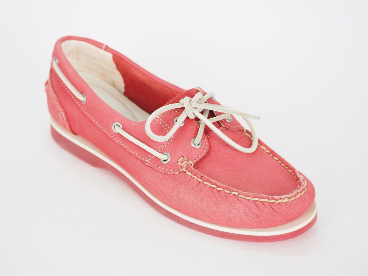 Womens Timberland Classic 8866R Red Leather Casual 2 Eye Boat Deck Shoes UK 6