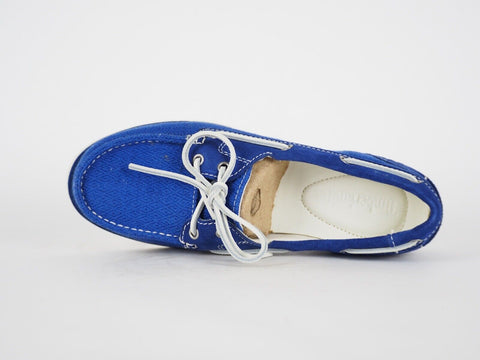 Womens Timberland EK Classic 2 Eye A14M2 Blue Leather Fabric Slip On Boat Shoes - London Top Style